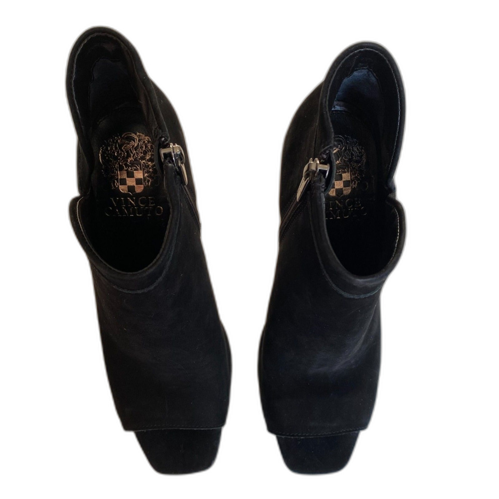 VINCE CAMUTO Fedrilla Black Leather Open Toe Heel Side Zipper Booties Size 6.5